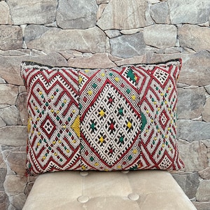 Vintage Berber Pillow Cover: Moroccan Wool Cushion, Boujaad Design (19.69x14.96 inches)