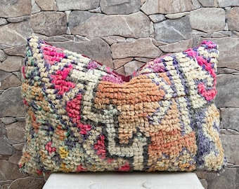 Vintage Berber Kelim Kissenbezug: Marokkanisches Wollkissen (60 x 40 cm)