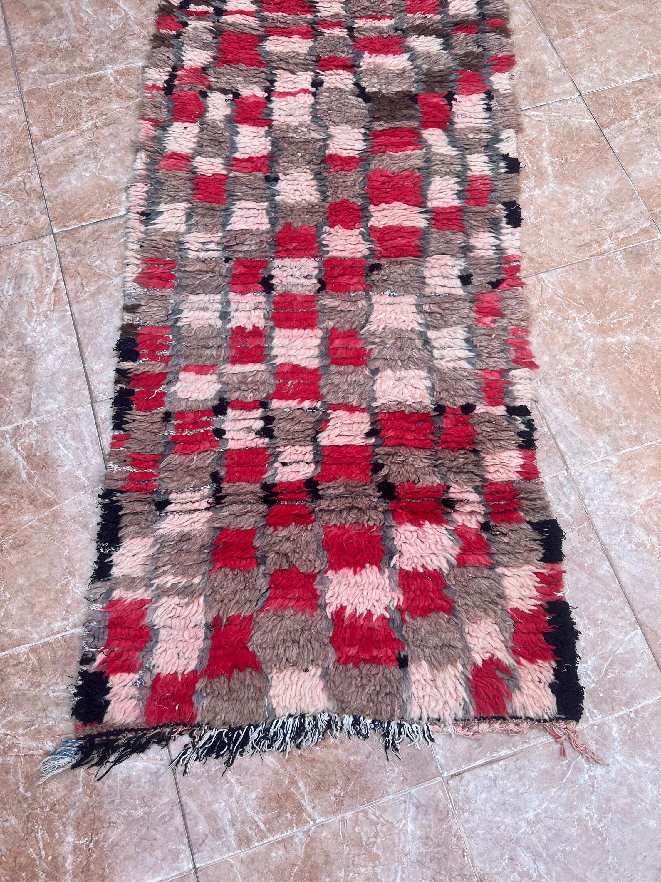 ヴィンテージ モロッコ ウール ランナー：レッド＆ブラック