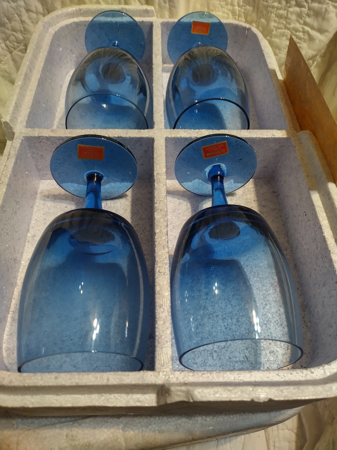 Gorham Reizart Crystal. Blue Wine Glasses, Vintage Modern Crystal