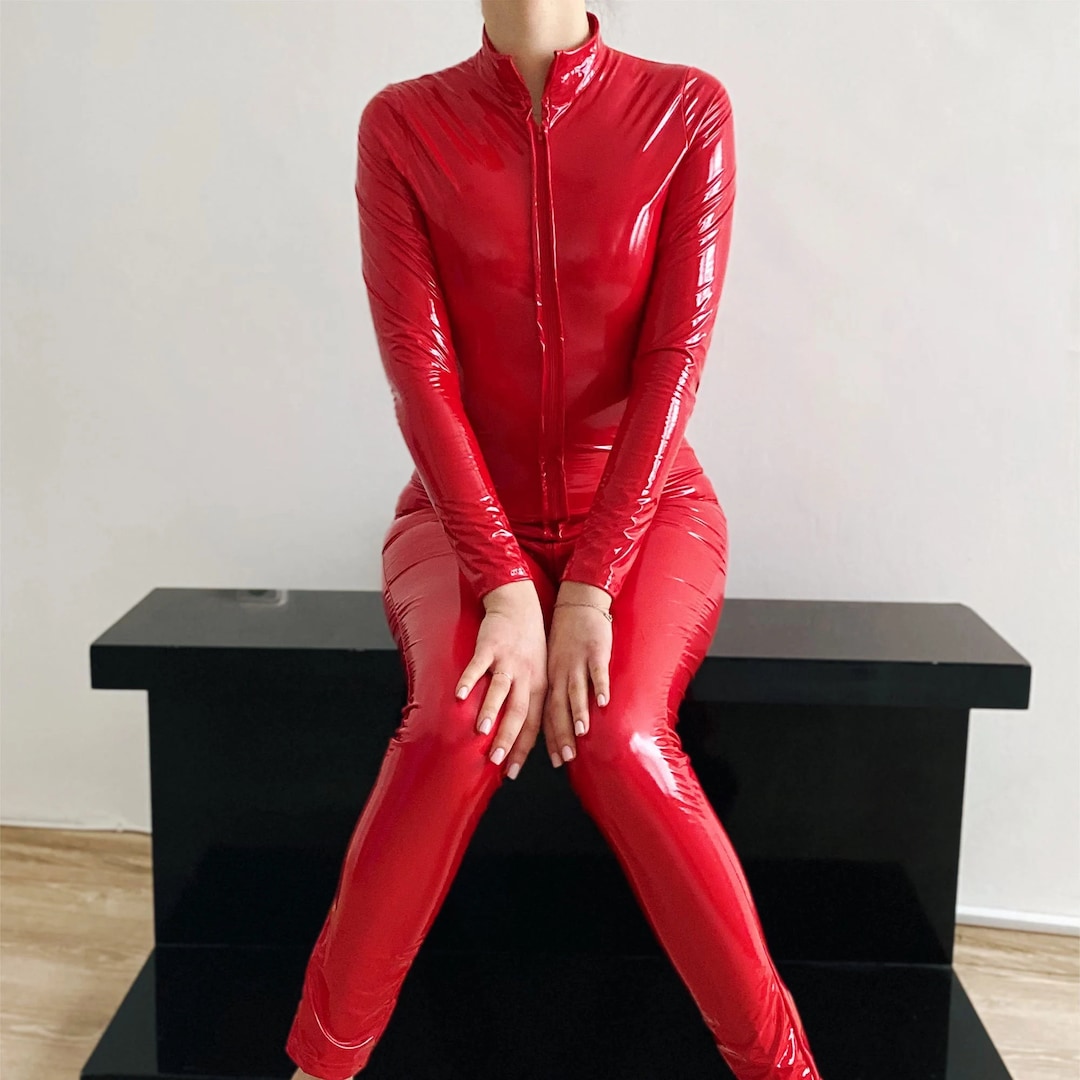 Latex Catsuit Latex Bodysuit Black and Red Color for Women and Men