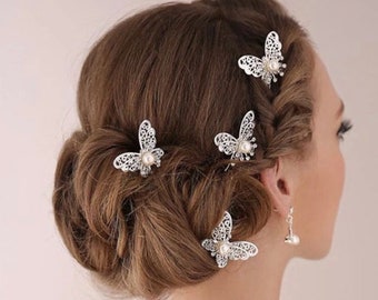 Butterfly Hair Pins x3 Silver Crystal - Bridal Accessories - Wedding Accessories - Wedding Hair - Hair Accessories