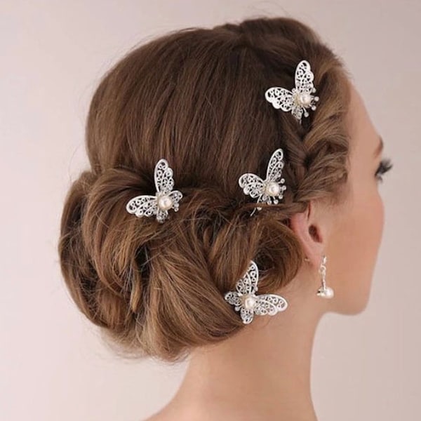 Butterfly Hair Pins x3 Silver Crystal - Bridal Accessories - Wedding Accessories - Wedding Hair - Hair Accessories
