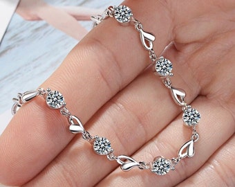 Sterling Silver Heart Bracelet Cubic Zirconia - Women's Bracelets - Women's Jewellery - Gifts for her