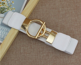 Elasticated White Belt with Gold Buckle - Women's Belts - Women's Fashion Accessories