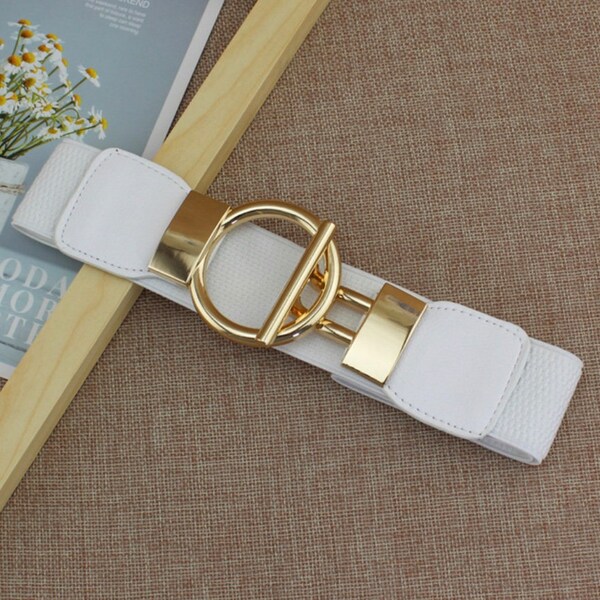 Elasticated White Belt with Gold Buckle - Women's Belts - Women's Fashion Accessories