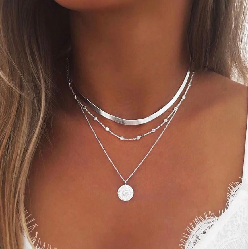 Sterling silver necklace layered sale
