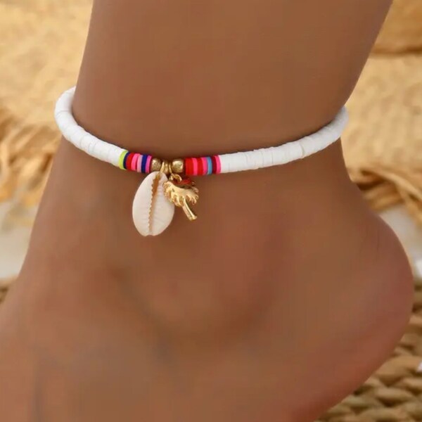 White Beaded Shell Anklet Boho - Women's Anklets - Women's Jewellery - Fashion Accessories