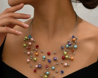 Layered Necklace Layered Multicoloured Pearl - Women's Necklaces - Women's Jewellery - Fashion Jewellery - Gifts For Her