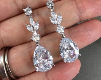 Bridal Crystal Drop Earrings Silver - Women's Bridal Earrings - Bridal Jewellery - Wedding Jewellery
