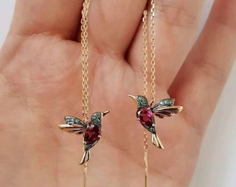 Hummingbird Threader Earrings Gold / Blue / Pink - Women's Earrings - Women's Fashion Jewellery - Gifts For Her