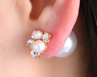 Pearl Bridal Earrings Double Sided - Women's Bridal Earrings - Bridal Jewellery - Wedding Jewellery