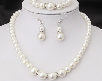 Pearl Bridal Jewellery Set Necklace Bracelet Earrings - Wedding Jewellery / Bridal Jewellery