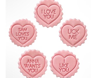 Personalised Love Hearts Debosser Stamp Fondant Cupcake Icing Cookie Decoration Dough Valentines