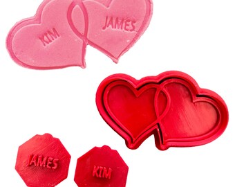 Personalised Love Heart & Names Debosser Stamp Fondant Cupcake Icing Cookie Decoration Dough Valentines