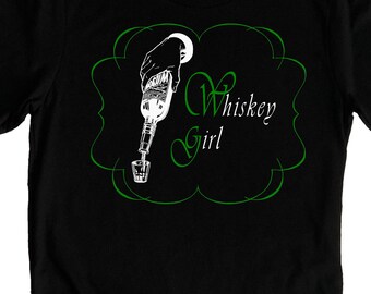 Whiskey girl shirt, I love whiskey shirt, Bar shirt, Graphic Novelty Black Tee / Long Sleeve Womens Shirt -  One of a Kind Gift