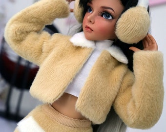 Outfit for Minifee & Similar 16 inch dolls.Fur coat + skirt.