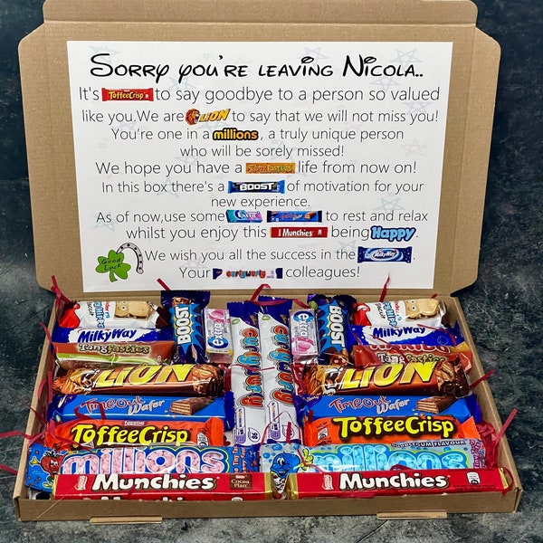 New Job | Retirement Sorry you're leaving | Good Luck Miss you Personalised Colleague gift | A fun, chocolate gift Memorable gift colleague