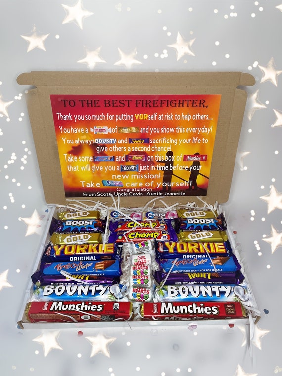 Firefighter Gratitude Personalised Poem Chocolate Gift Box , Husband  Firefighter Poem Box Hamper , Firefighter Boost Box of Treats for Work -  Etsy