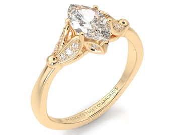 Vintage Style Marquise Lab-Grown Diamond Engagement Rings, 14k Gold Band, Rose Gold, White Gold