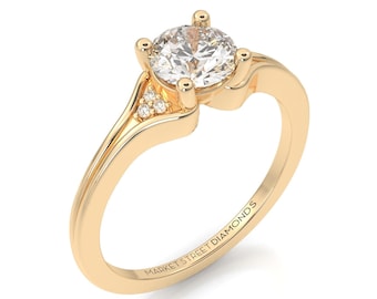 Danty Engagement Ring, Round Damond, Lab Grown, 14k Yellow Gold Bands, IGI Certified