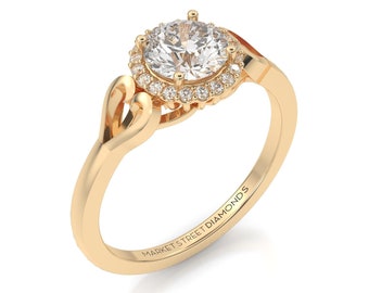 Halo Round Lab Grown Diamond Engagement Ring in 14k White Gold, Yellow Gold, Rose Gold