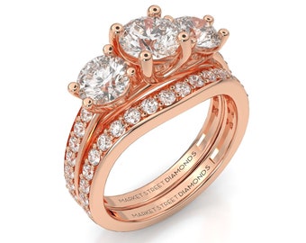 Round Diamond Engagement Ring | 14k Rose Gold | White Gold | Yellow Gold | Engagement Bridal Set |