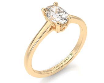 Oval Lab-Grown Diamond Engagement Ring: 14k Gold, Delicate Prongs, IGI Certified