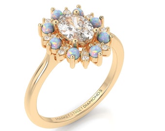 Diamond Ring, Opal,  Engagement Ring, 14k Yellow Gold, White Gold, Rose Gold, Wedding Ring, Promise Ring, Anniversary Ring, Black Box