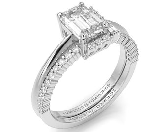 Radiant Elegance: Half-Halo Emerald-Cut Lab-Grown Diamond Engagement Ring In 14k Yellow/Rose/White Gold, Promise/Wedding Designer Ring