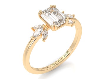 Danty Emerald Diamond Rings, Lab Grown,  IGI Certified | Minimalist Style Custom Ring | 14k, Yellow Gold Band, Rose Gold, White Gold