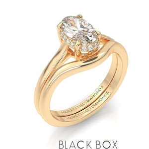 Anello di fidanzamento ovale con diamanti Halo in oro giallo 14 carati, oro rosa, oro bianco set di anelli di fidanzamento da sposa