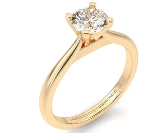 Solitaire | Round Diamond | Engagement Ring|  1ct | Lab-Grown | Cathedral Style | 14k | Yellow Gold | White Gold | Rose Gold | IGI Certified