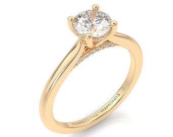 Vintage Inspired Engagement Ring, Round-Cut Lab-Grown Diamond, Unique Design, Anniversary/Promise Ring in 14k Gold, Handcrafted Wedding Ring