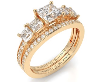 Diamond Engagement Ring in 14k Yellow Gold, White Gold, Rose Gold Wedding Set Bridal Gift