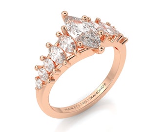 Eleven Marquise Engagement Ring in 14k Yellow Gold, Rose Gold, White Gold