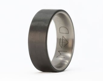 Carbon Fiber & Titanium Men Wedding Band, Men Engagement Ring, Men's Ring, Black Ring For Men