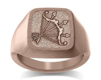 Sagittarius - Customizable Signet Ring Choose from 9mm to 13mm, Different Tones of Gold and More 10k, 14k and Damascus Steel