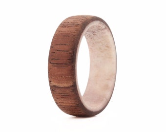 Koa Wood & Deer Antler Ring, Men Wedding Ring