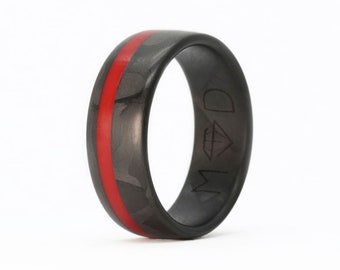 Carbon Fiber & Red Epoxy Ring | Men's Wedding Band or Fashion Ring | Super Light Material