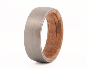 Men's Tungsten Wedding Ring with Whiskey Barrel Wood Sleeve