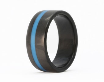 Carbon Fiber & Blue Epoxy Ring, Wedding and Statement Rings by Black Box