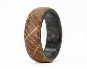 Whiskey Barrel Wood & Carbon Fiber Ring | Men's Wedding Band | Hand Crafted Wood Ring | Eco Friendly