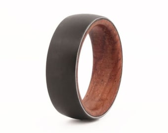 Men's Black Tungsten Ring with Rosewood Sleeve | Custom Ring | Natural Band