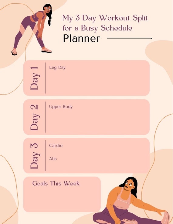3 Day Workout Split for a Busy Schedule Workout Planner Gym Guide Printable Download Etsy