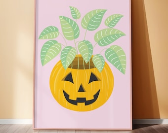 Vintage Halloween Pumpkin Plant Pot Print: Spooky Pastel Goth Wall Art (Digital Download)