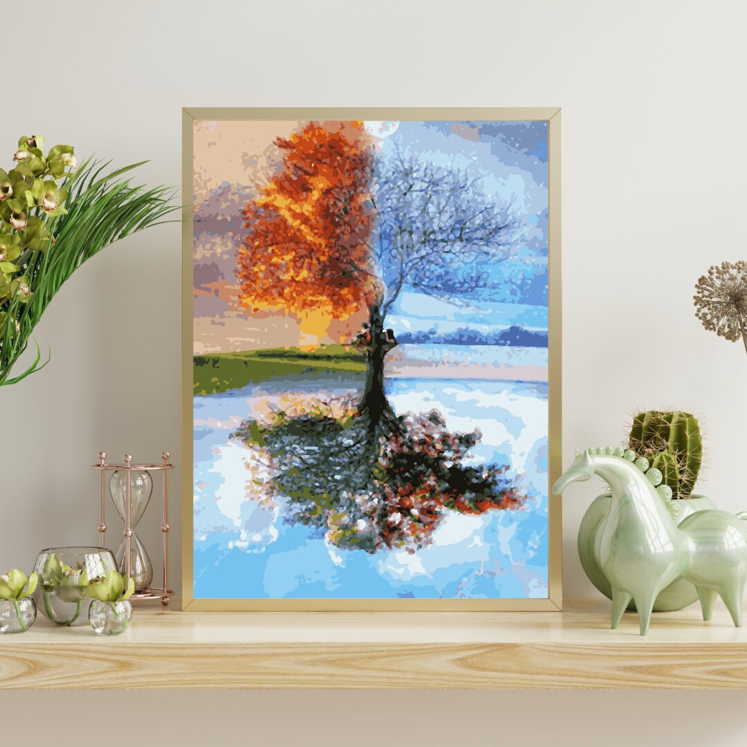 Seasons of Nature Tree Paint by Numbers Kit: Double Acrylic Paint - Etsy