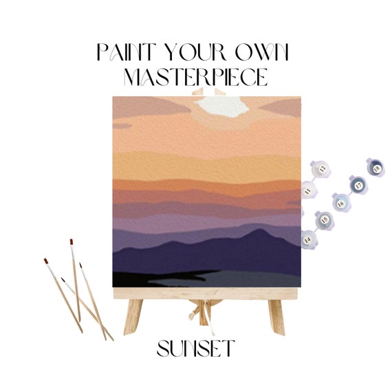 Sunset Mini Painting Kit: DIY Paint by Numbers with Easel (20x20cm)
