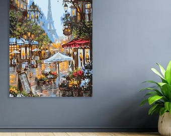 Kit de pintura por números para o Mercado de Flores de Paris: tinta dupla, tela artística