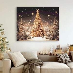 Christmas Trees Paint by numbers for adults with metallic gold paint in many sizes - Modern  paint by numbers shipped fast. Winter craft kit